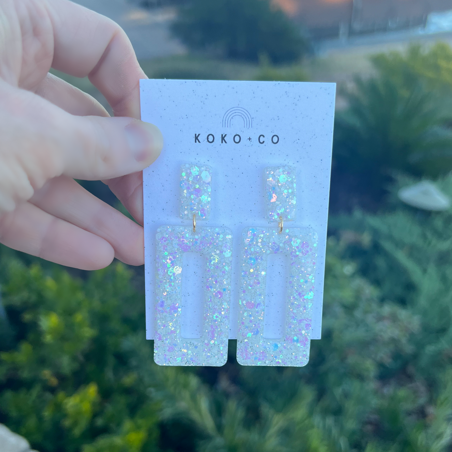 Rectangle Dangle Earrings in Unicorn Glitter