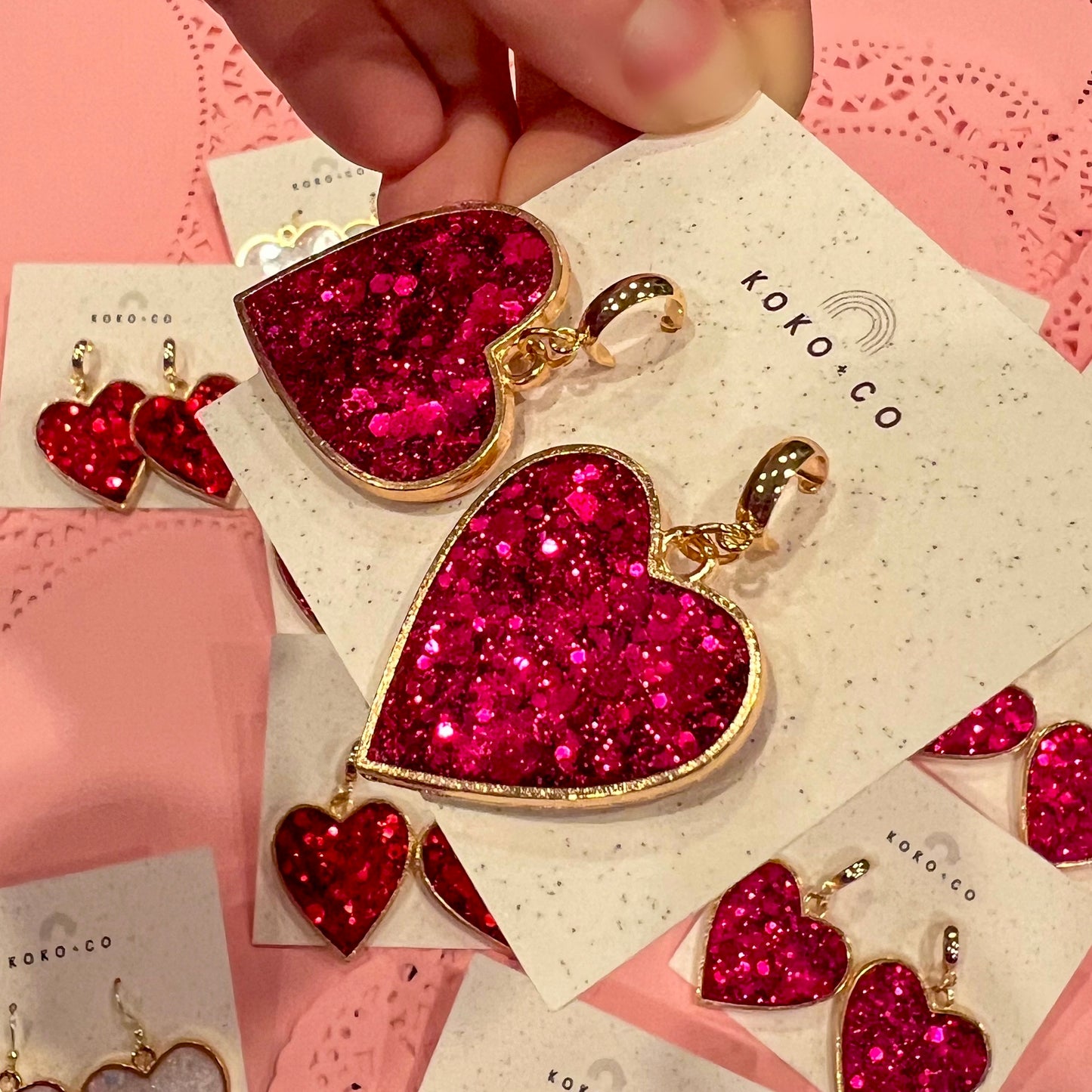 Bezel Heart Huggie Earrings in Fuchsia