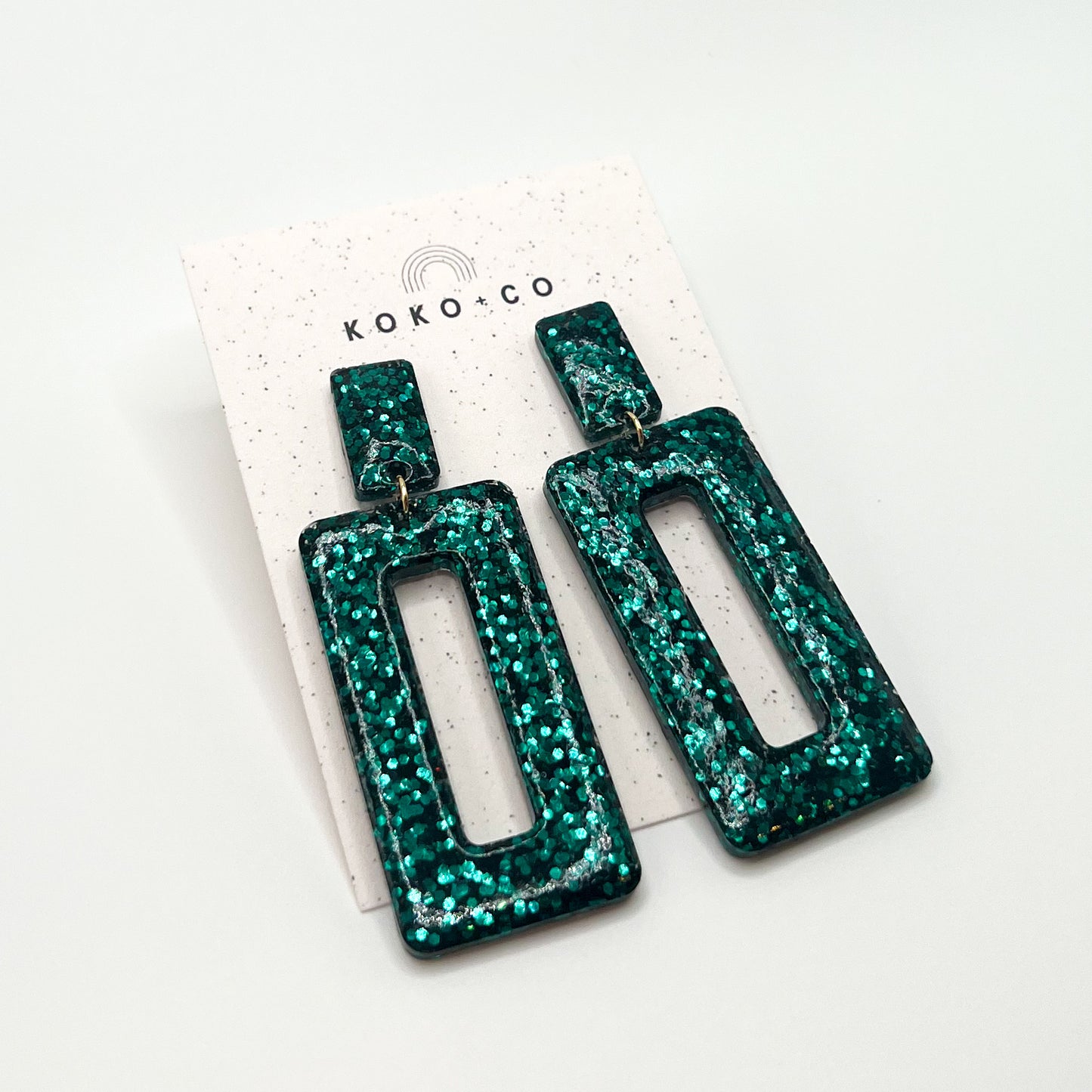 Rectangle Dangle Earrings in Pine Green Glitter