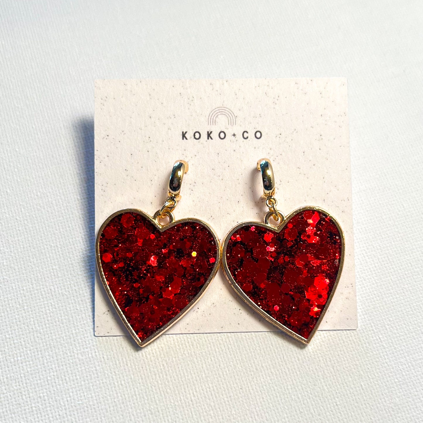 Bezel Heart Huggie Earrings in Red