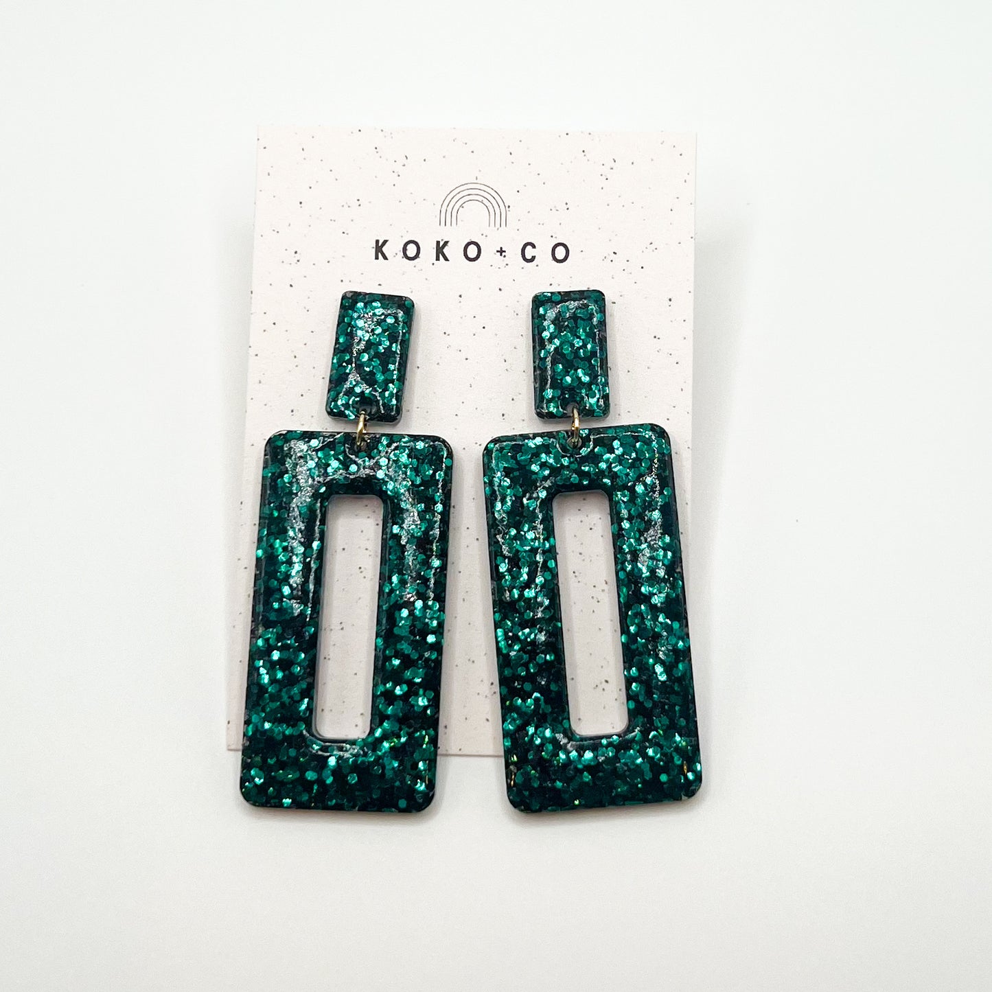 Rectangle Dangle Earrings in Pine Green Glitter