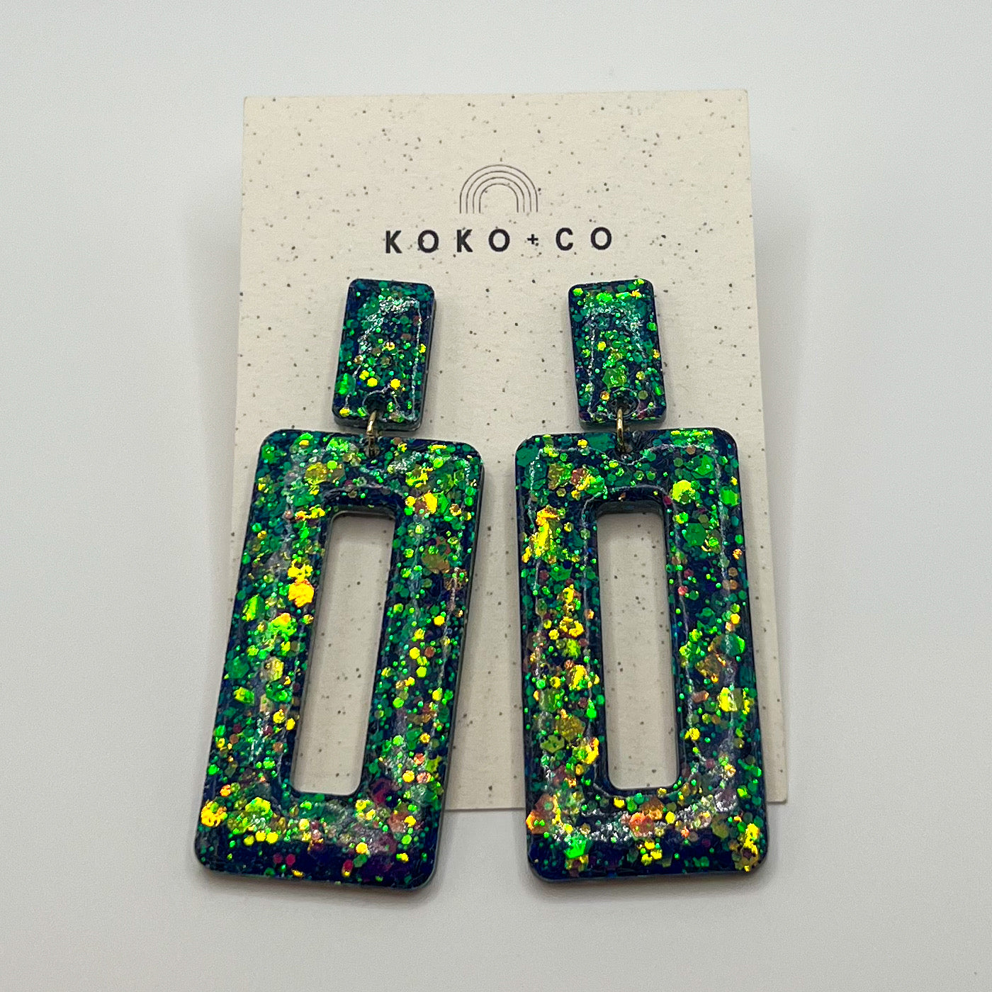 Rectangle Dangle Earrings in Mermaid