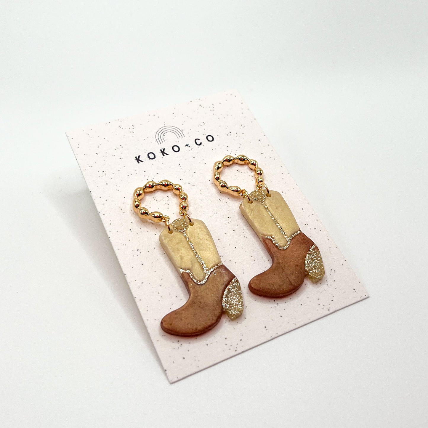 Cowgirl Boot Earrings in Brown and Cream