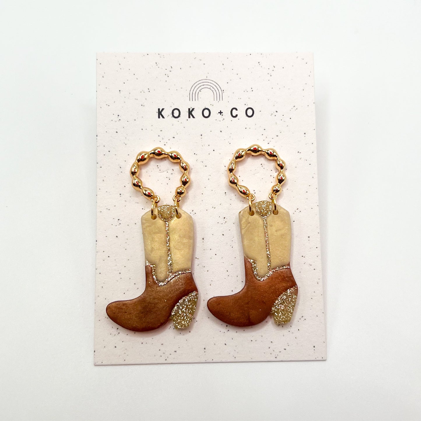 Cowgirl Boot Earrings in Brown and Cream