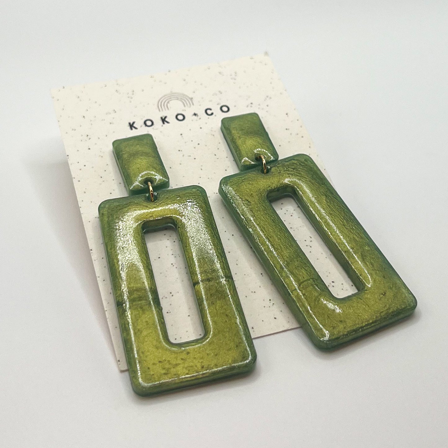 Rectangle Dangle Earrings in Olive