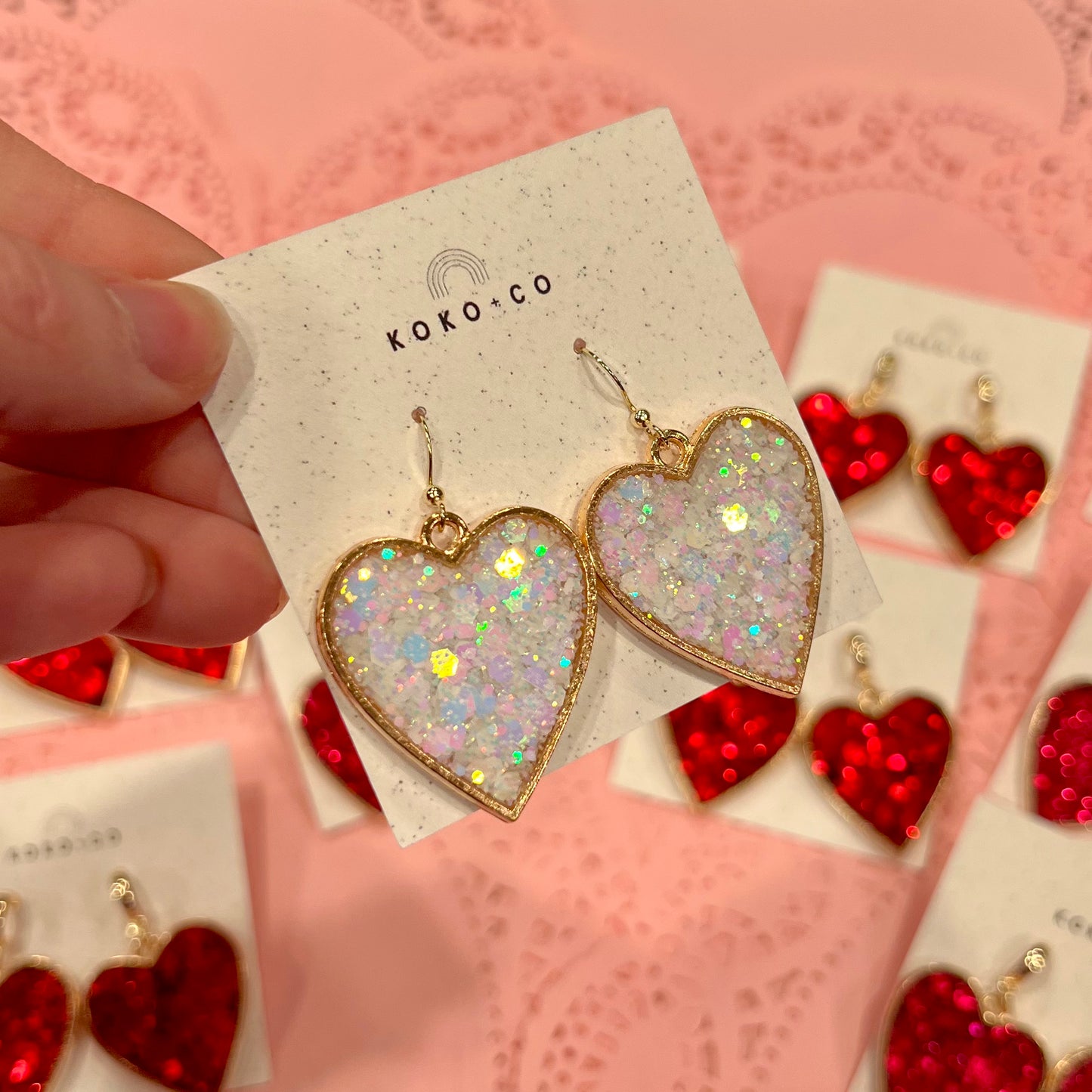 Bezel Heart Earrings in Unicorn White