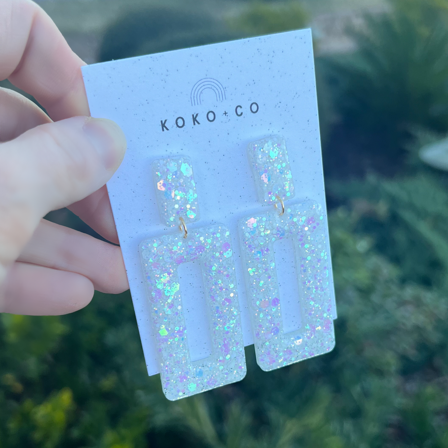 Rectangle Dangle Earrings in Unicorn Glitter