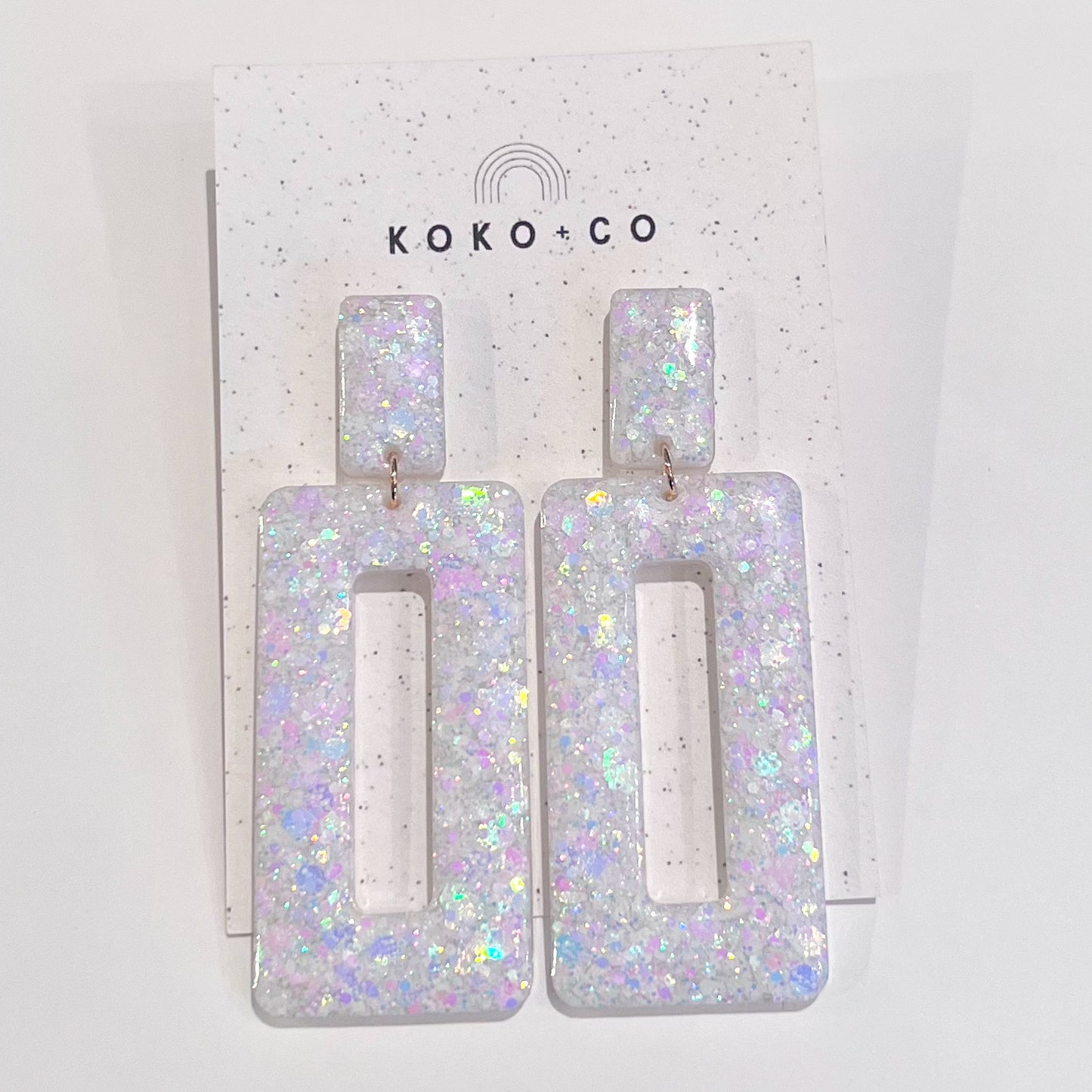 Rectangle Dangle Earrings in Unicorn Glitter