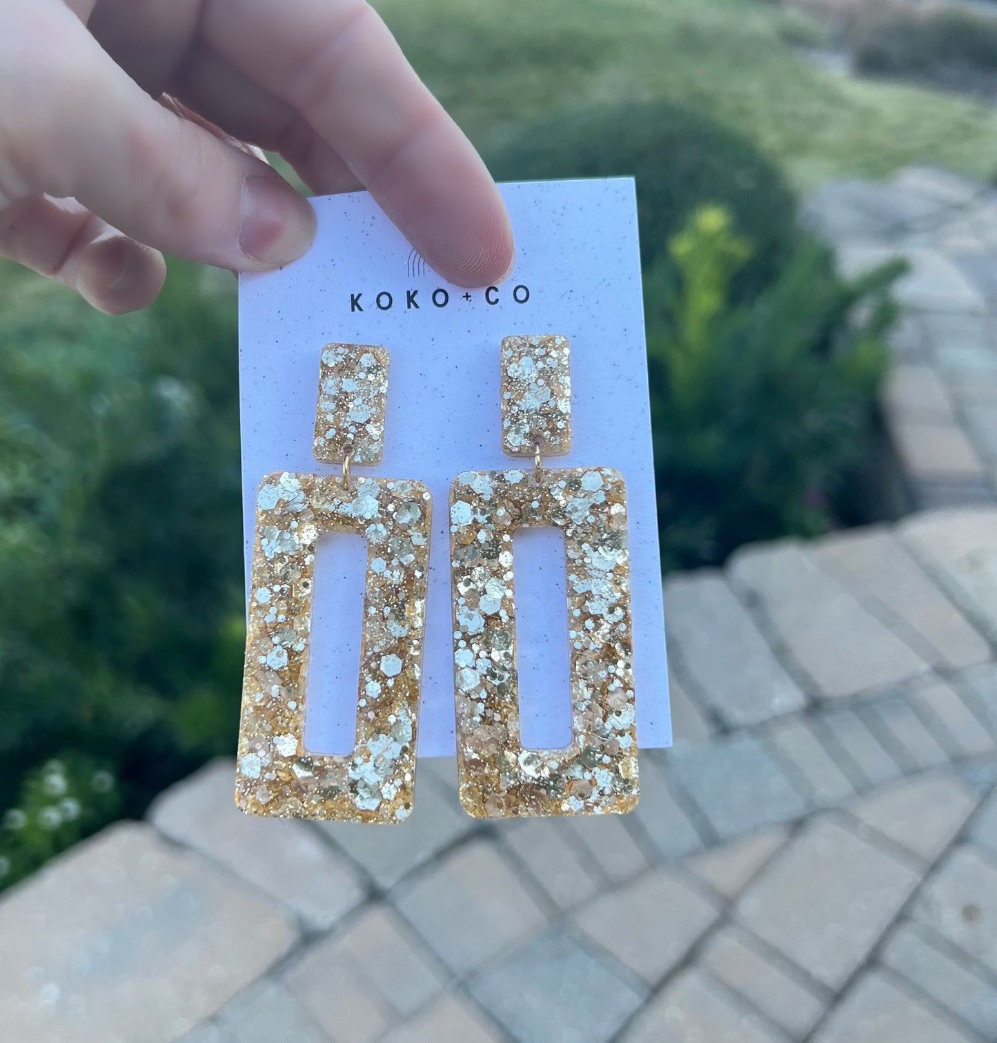 Rectangle Dangle Earrings in Luxury Gold