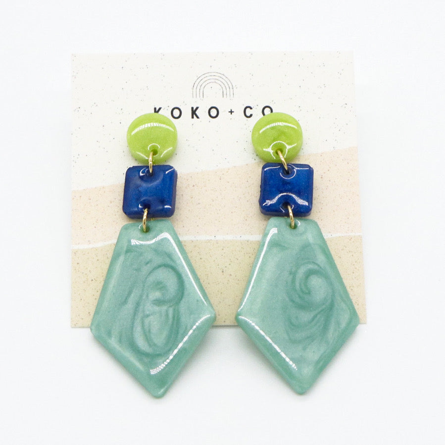 Topsail Earrings in Lime, Blue & Sea-foam