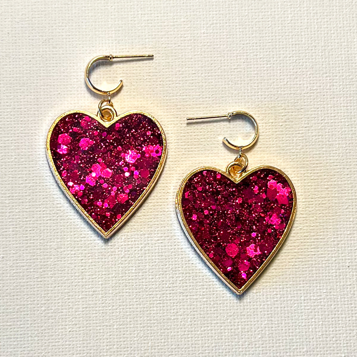 Bezel Heart Huggie Earrings in Fuchsia