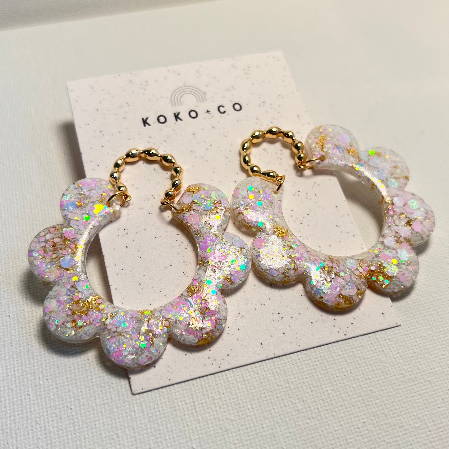 Stud Petal Earrings in Unicorn White and Gold