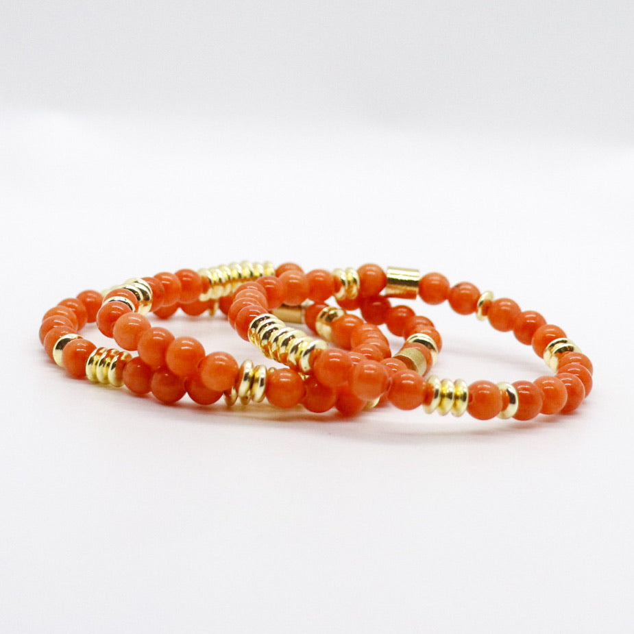 Tangerine Coral Jade Bead Bracelet