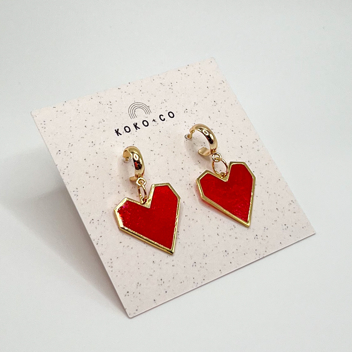 Pixel Heart Huggie Earrings in Red