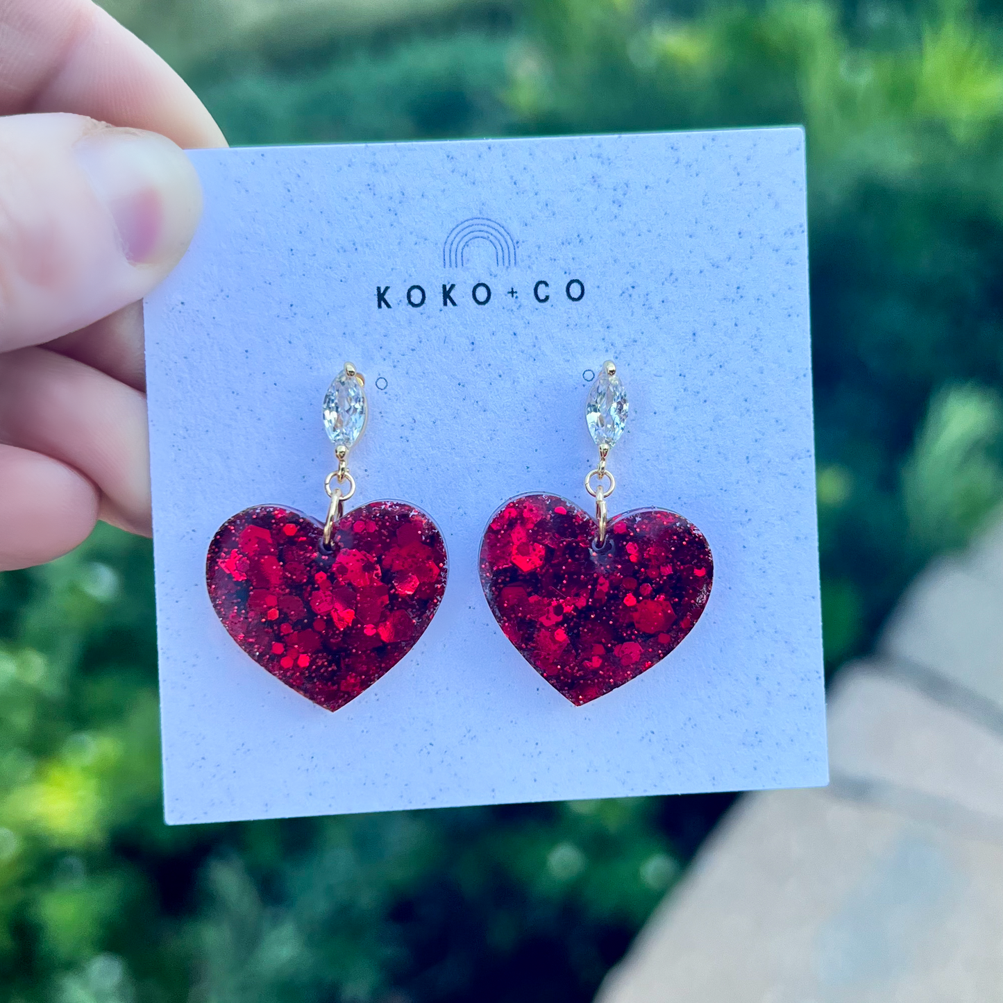Diamond Heart Earrings in Red