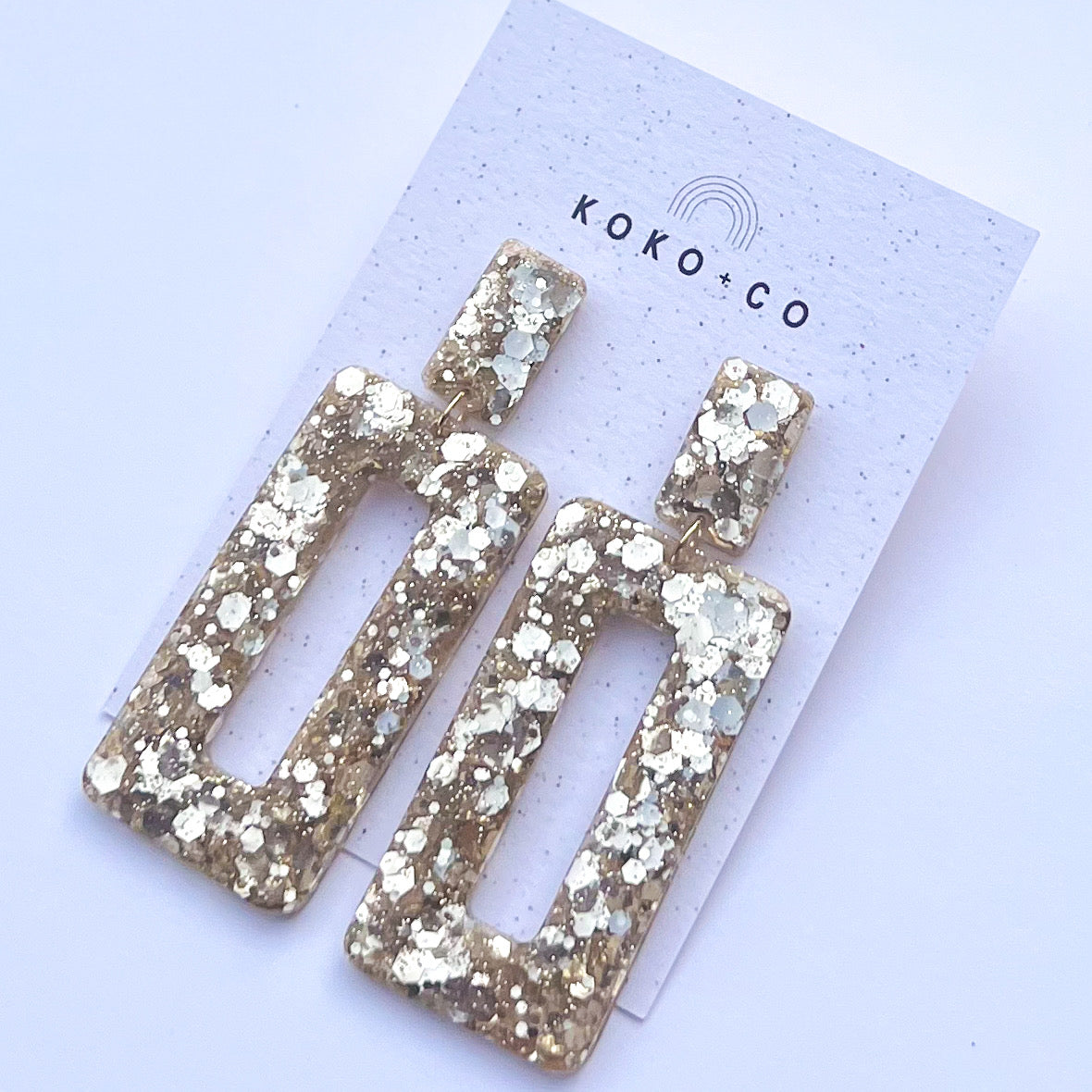 Rectangle Dangle Earrings in Luxury Gold