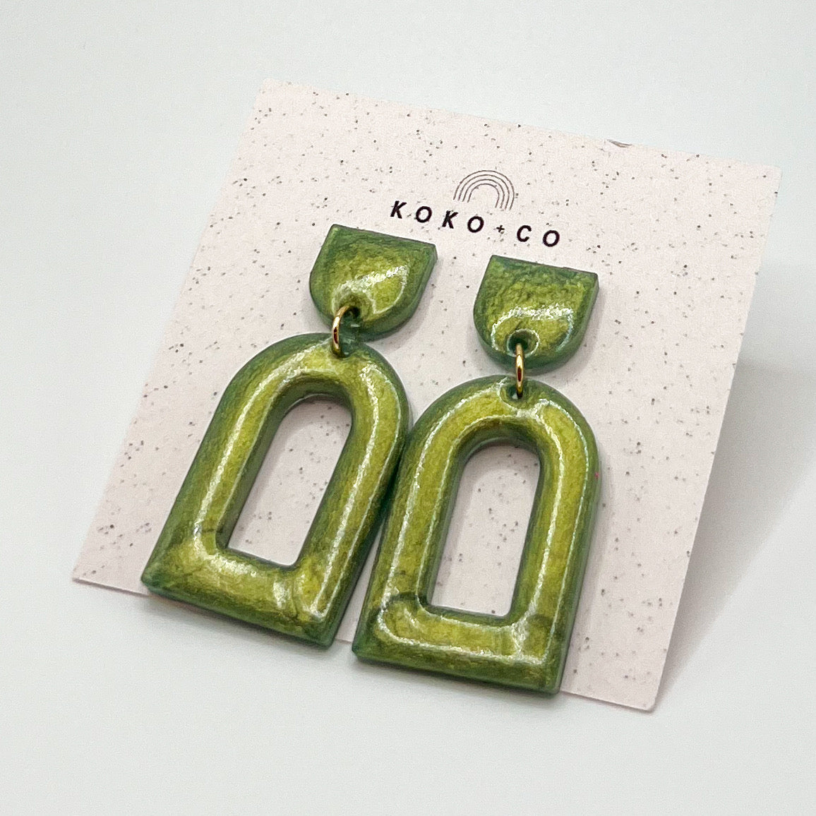 Arched Earrings in Olive Green