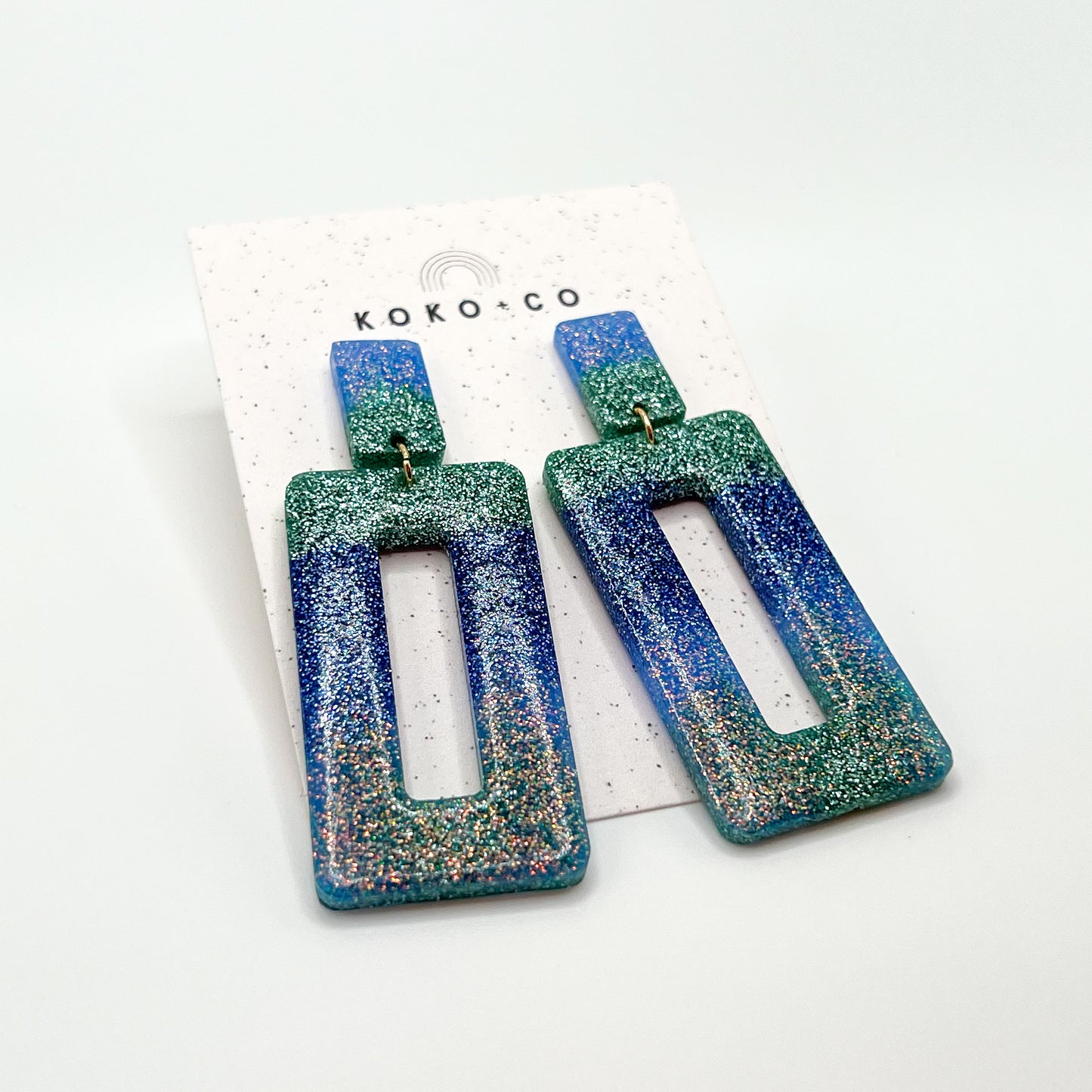 Rectangle Dangle Earrings in Blue/Green Ombré