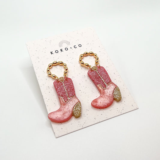 Cowgirl Boot Earrings in Pink