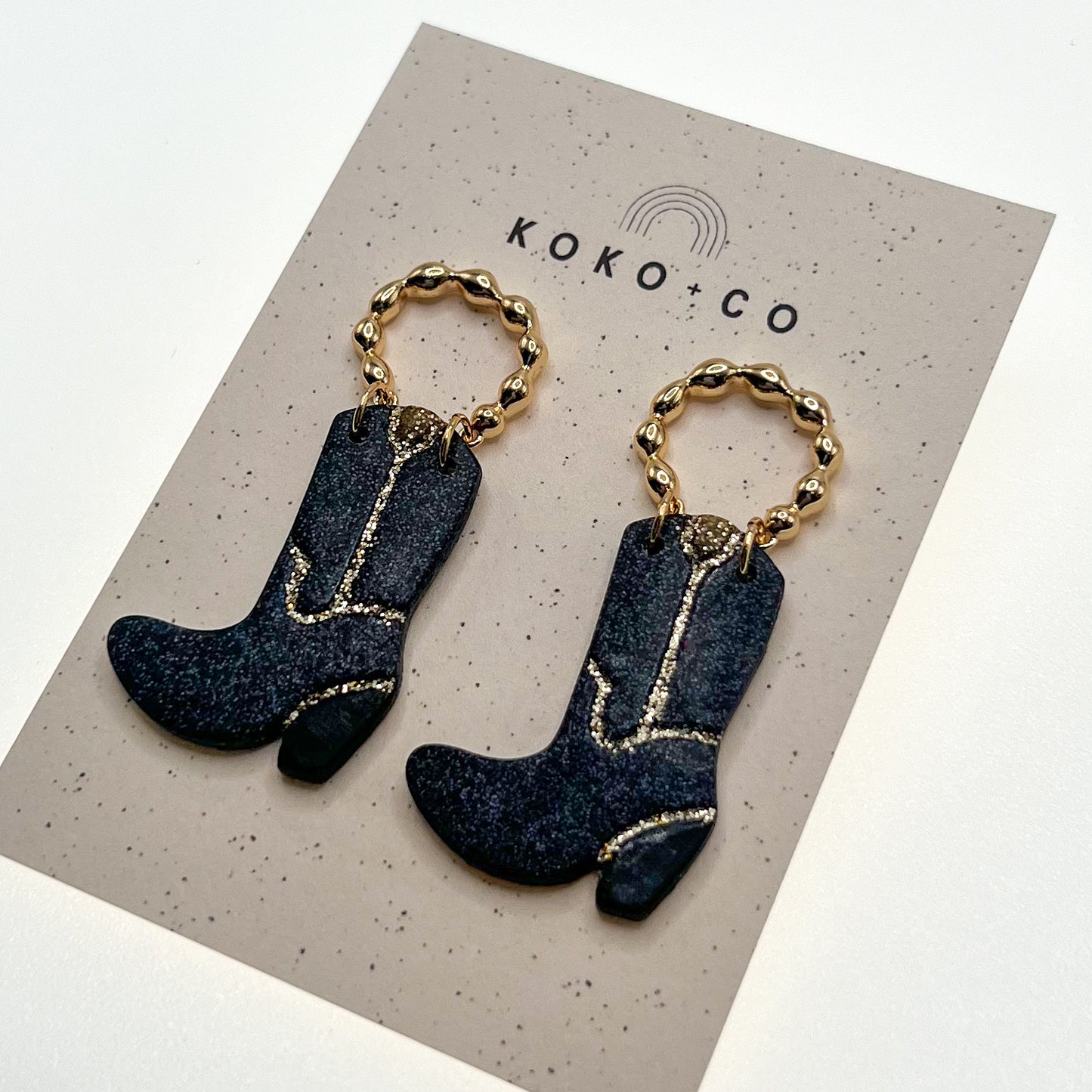 Cowgirl Boot Earrings in Black and Gold