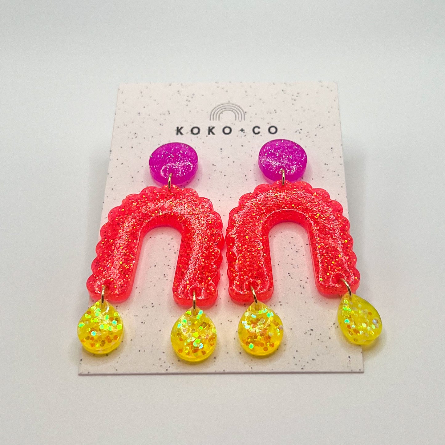 Scallop Arch Earrings in Pink, Orange and Yellow