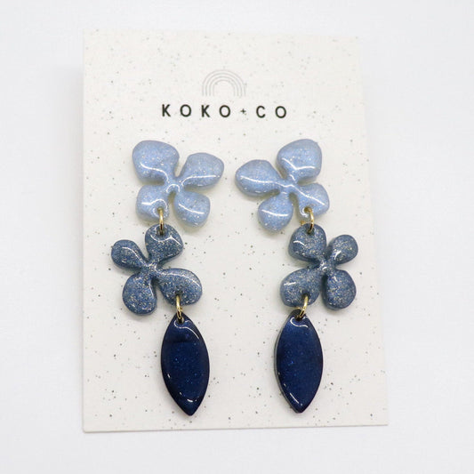 Flower drop earrings in Shades of Blue
