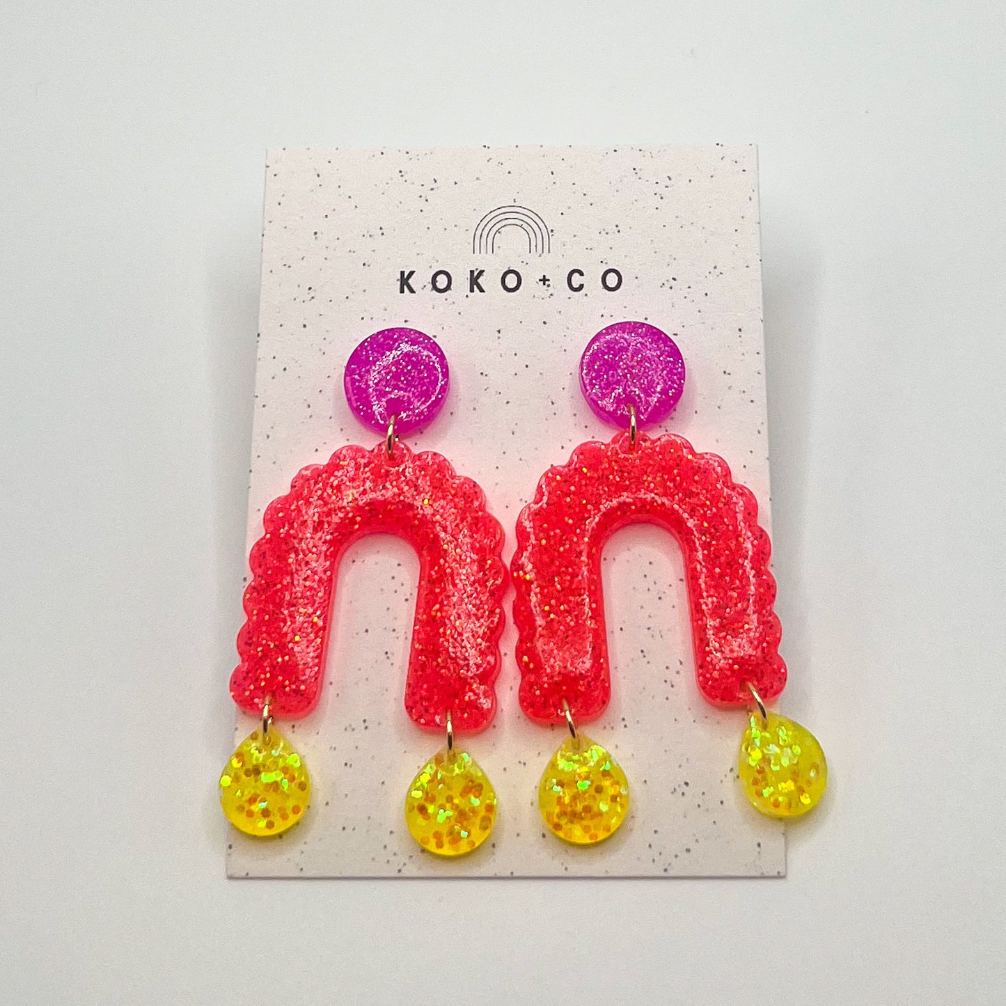 Scallop Arch Earrings in Pink, Orange and Yellow