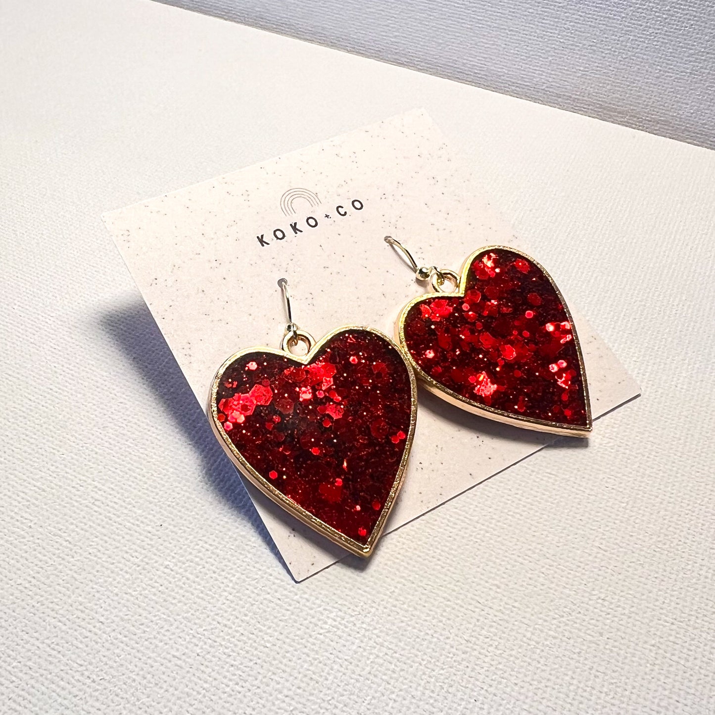 Bezel Heart Earrings in Red
