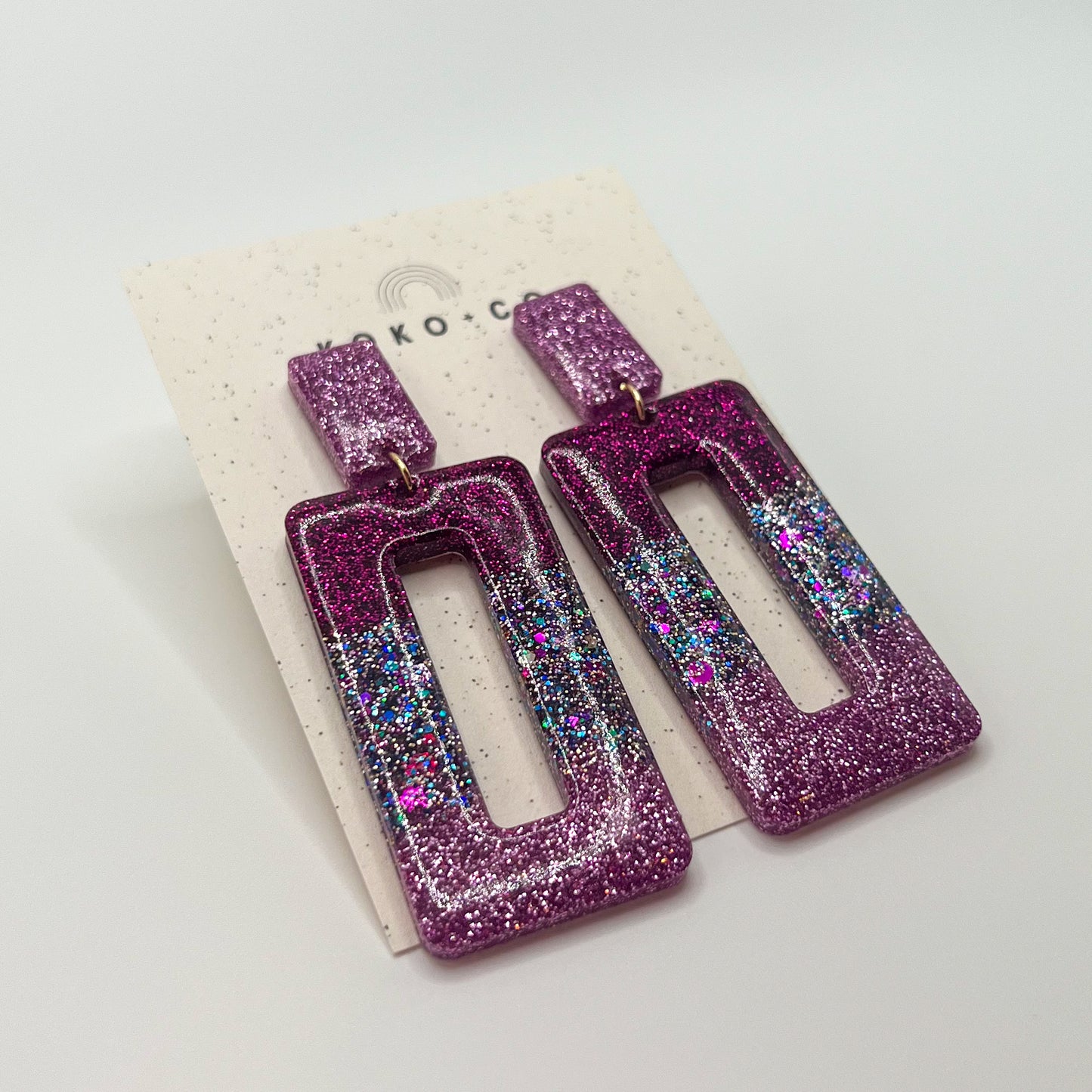 Rectangle Dangle Earrings in Purple Ombré