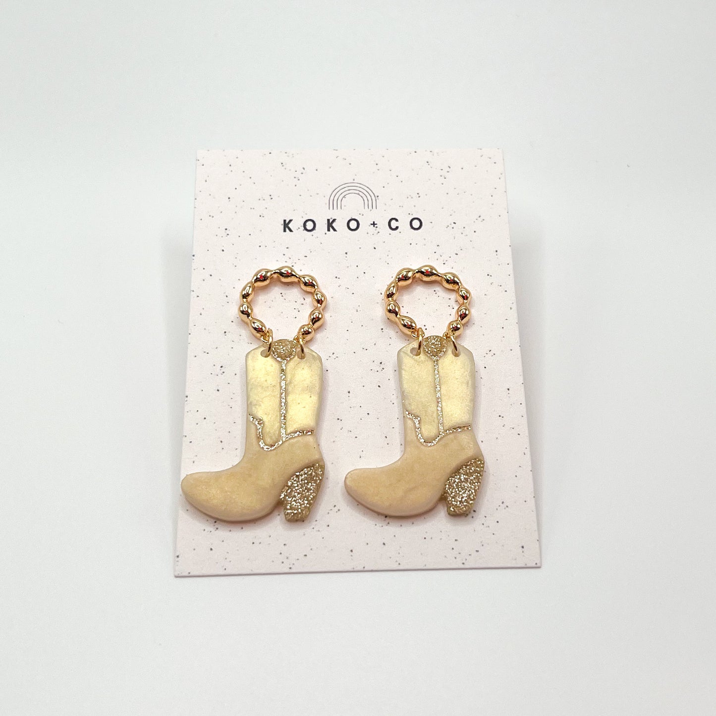 Cowgirl Boot Earrings in Cream and Pearl