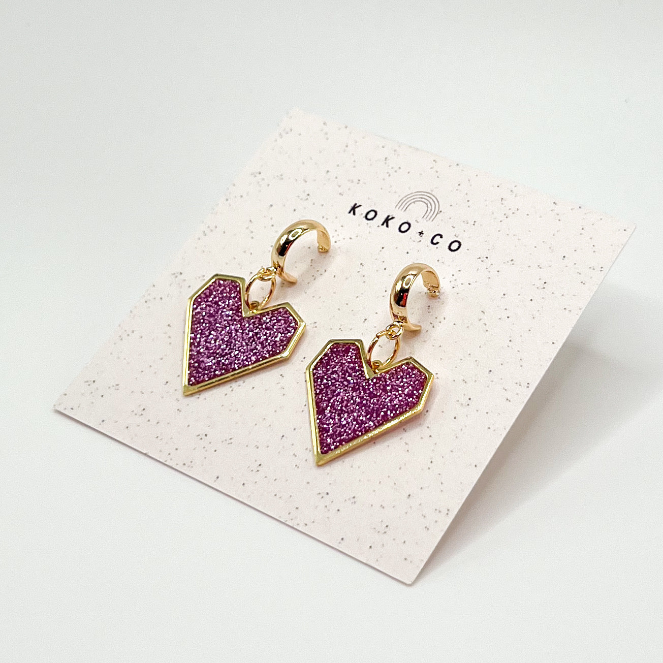 Pixel Heart Huggie Earrings in Iris Glitter