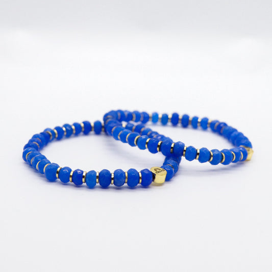 Faceted Royal Blue Jade Bead Bracelet