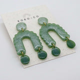 Scallop Arch Earrings in Shades of Green