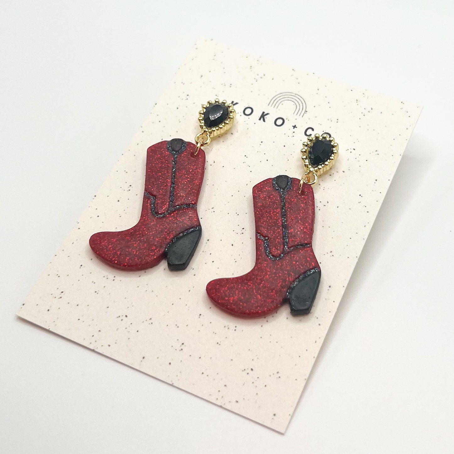 Cowgirl Boot Earrings in Red and Black