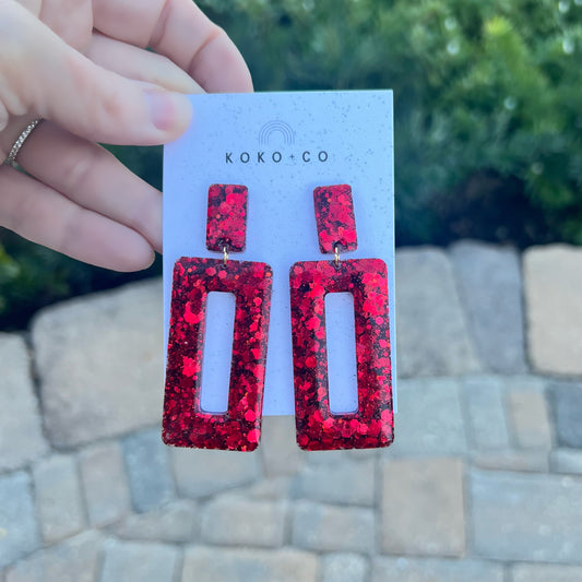 Rectangle Dangle Earrings in Red