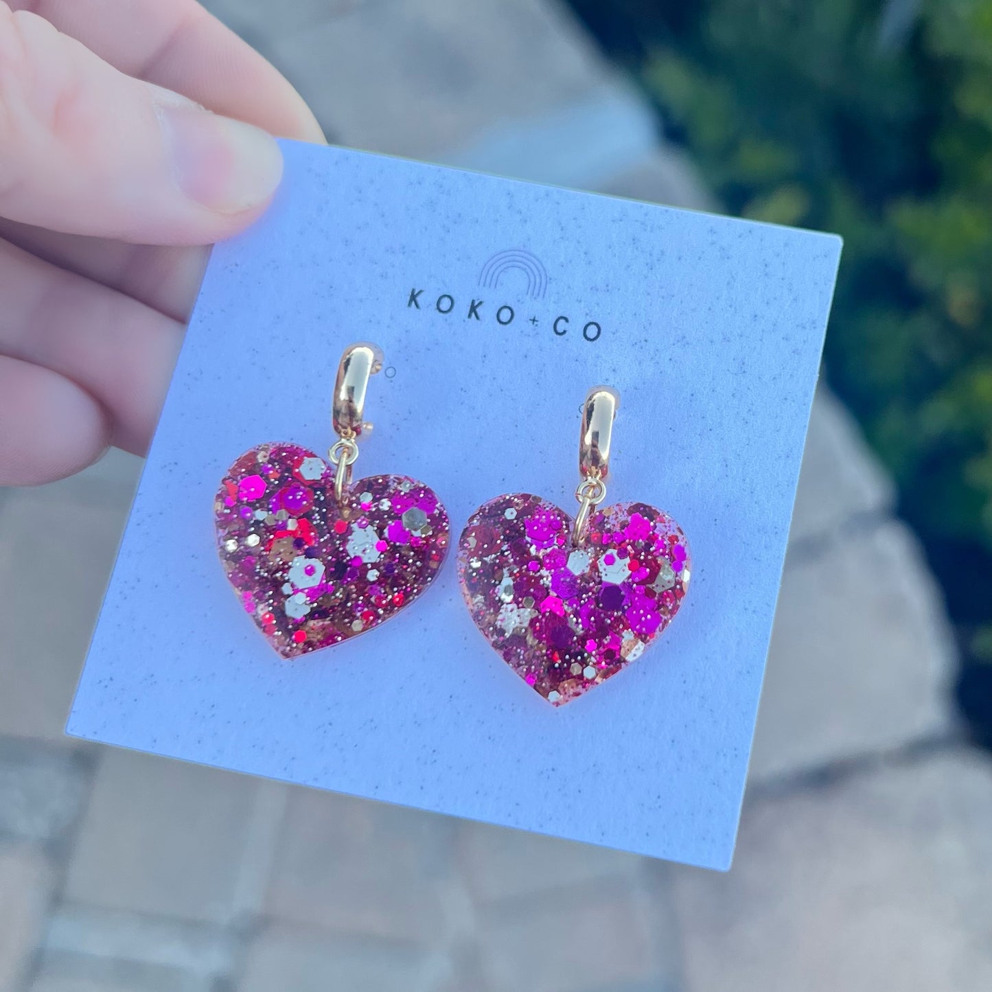 Huggie Heart Earrings in Pink, Red and Gold Multi