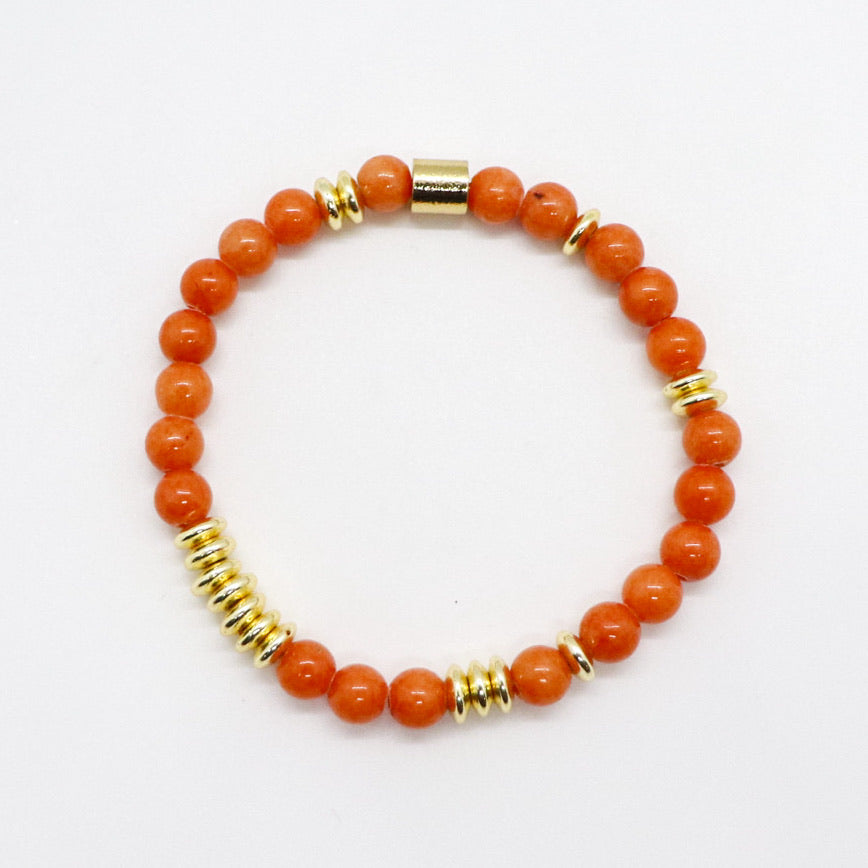 Tangerine Coral Jade Bead Bracelet