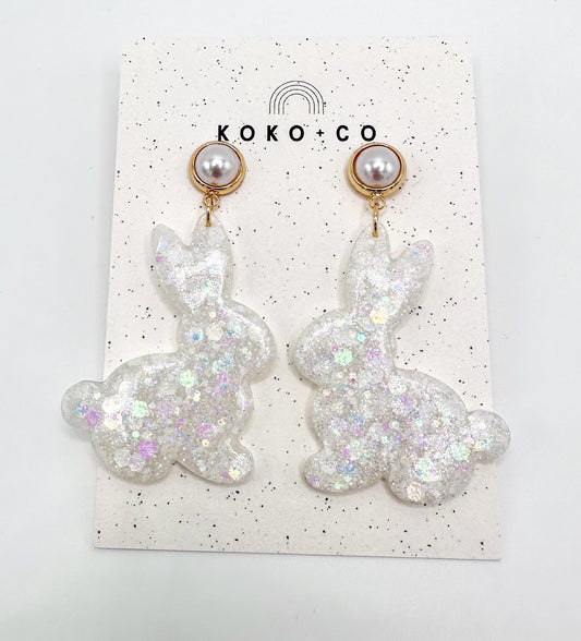 Easter Bunny Earrings in Unicorn White