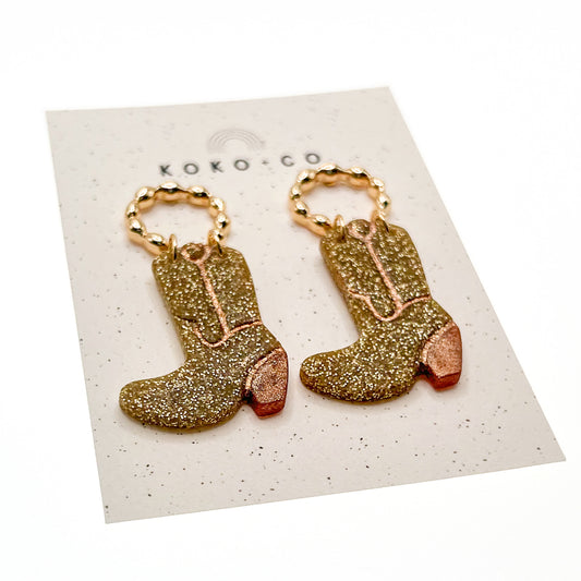 Cowgirl Boot Earrings in Gold and Copper