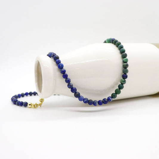 Natural Lapis Lazuli and Chrysocalla Gemstone Necklace