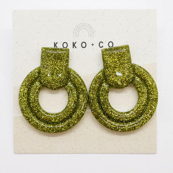 Whistler Sparkle Stud Earrings in Wasabi Glitter