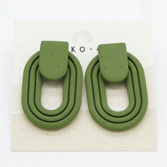 Aspen Stud Earrings - Oval Olive