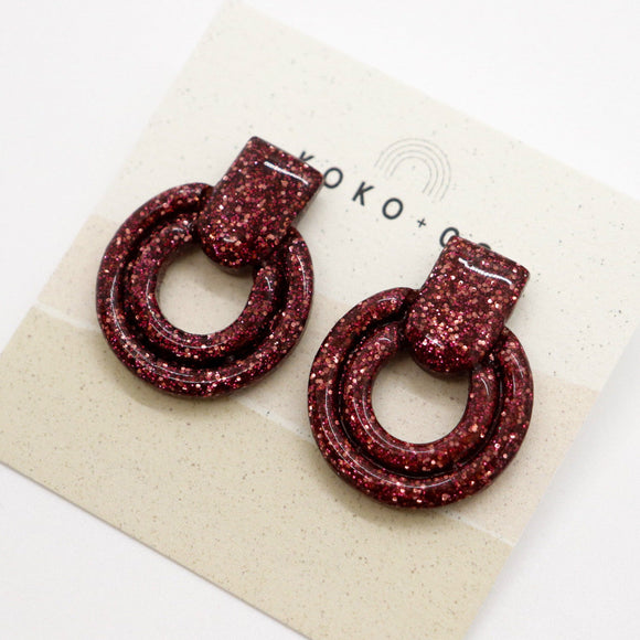 Whistler Mini Sparkle Stud Earrings in Maroon Glitter