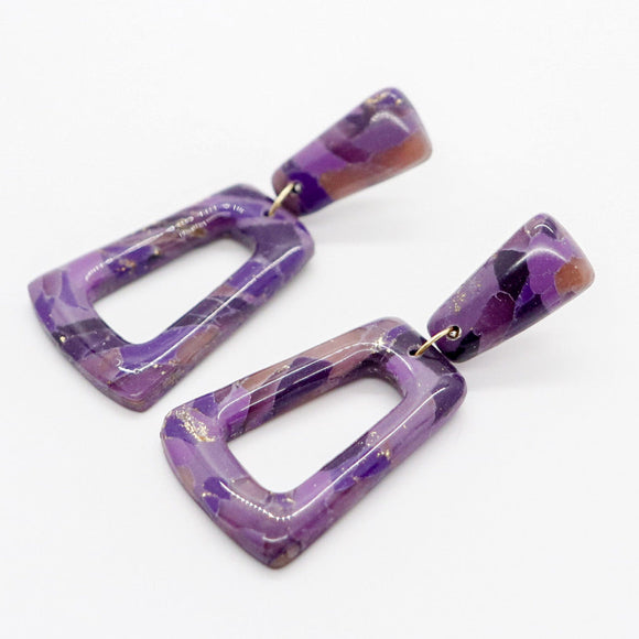 Plateau Stud Dangle Earrings in Purple Stone