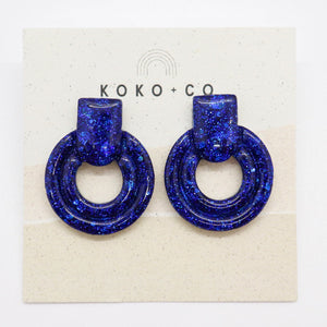 Whistler Mini Sparkle Stud Earrings in Blue Glitter