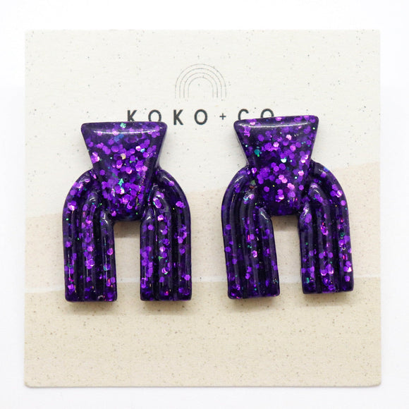 Taos Mini Sparkle Stud Earrings in Purple Glitter