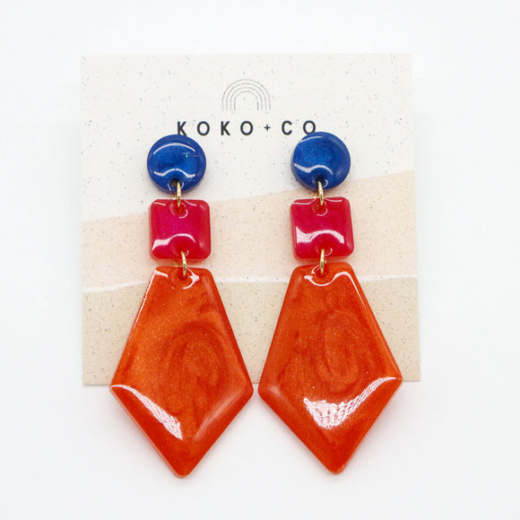 Topsail Earrings in Blue, Magenta & Orange