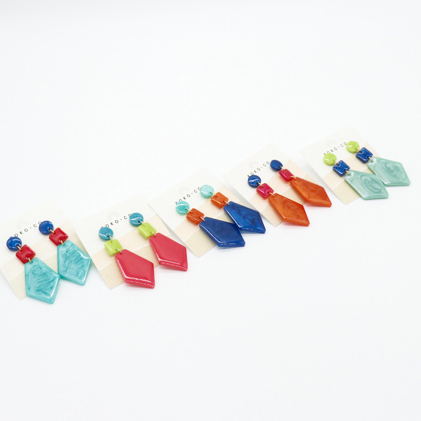 Topsail Earrings in Lime, Blue & Sea-foam