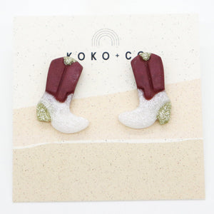 Mini Cowgirl Stud Earrings in Maroon Pearl