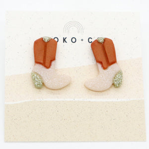 Mini Cowgirl Stud Earrings in Texas Orange and Chiffon Pearl